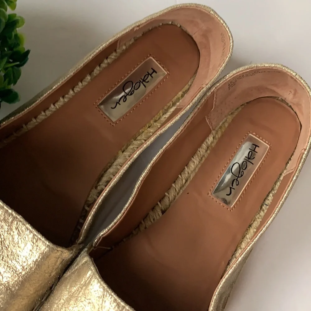 Halogen Gold‎ Leather Espadrille Flats Size 8.5